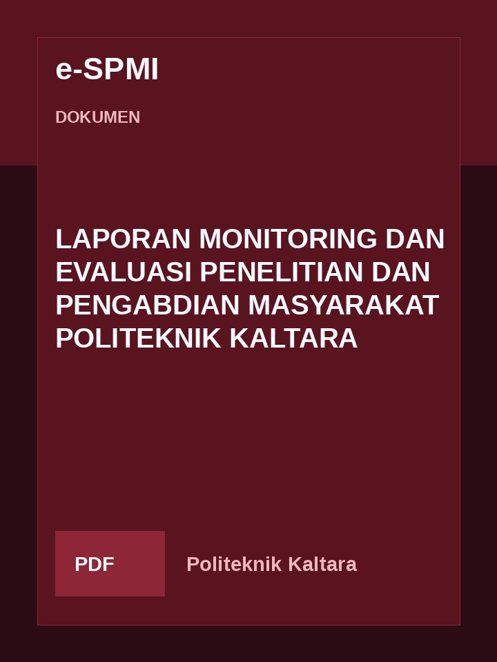 Cover LAPORAN MONITORING DAN EVALUASI PENELITIAN DAN PENGABDIAN MASYARAKAT  POLITEKNIK KALTARA