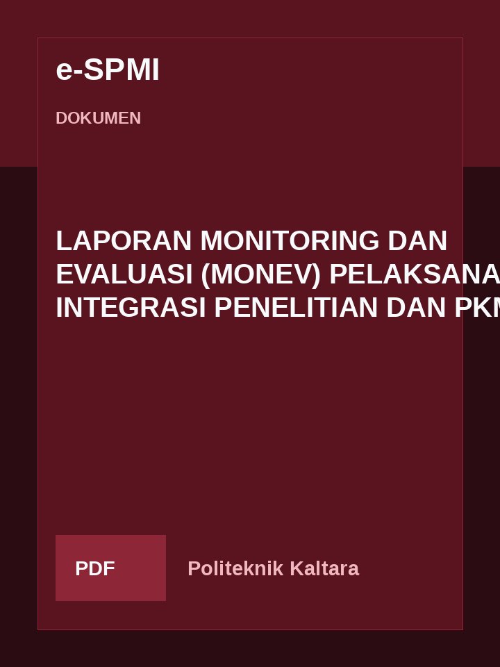 Cover LAPORAN MONITORING DAN EVALUASI (MONEV) PELAKSANAAN INTEGRASI PENELITIAN DAN PKM