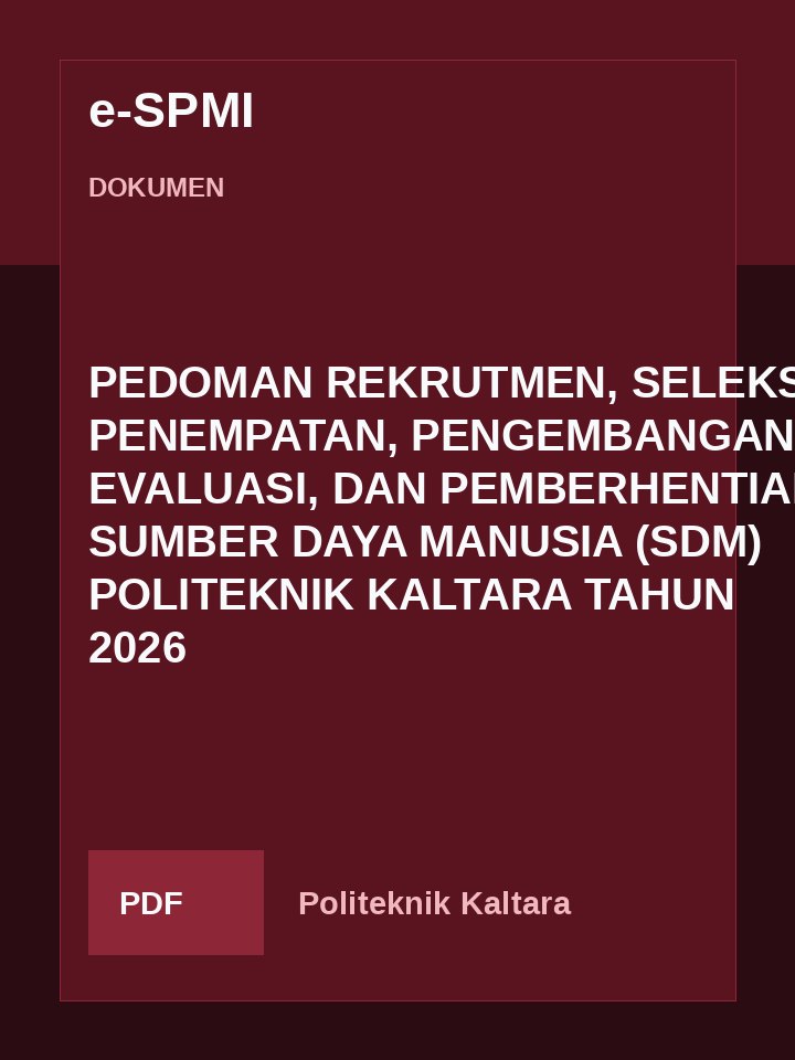 Cover PEDOMAN REKRUTMEN, SELEKSI, PENEMPATAN, PENGEMBANGAN, EVALUASI, DAN PEMBERHENTIAN SUMBER DAYA MANUSIA (SDM) POLITEKNIK KALTARA TAHUN 2026