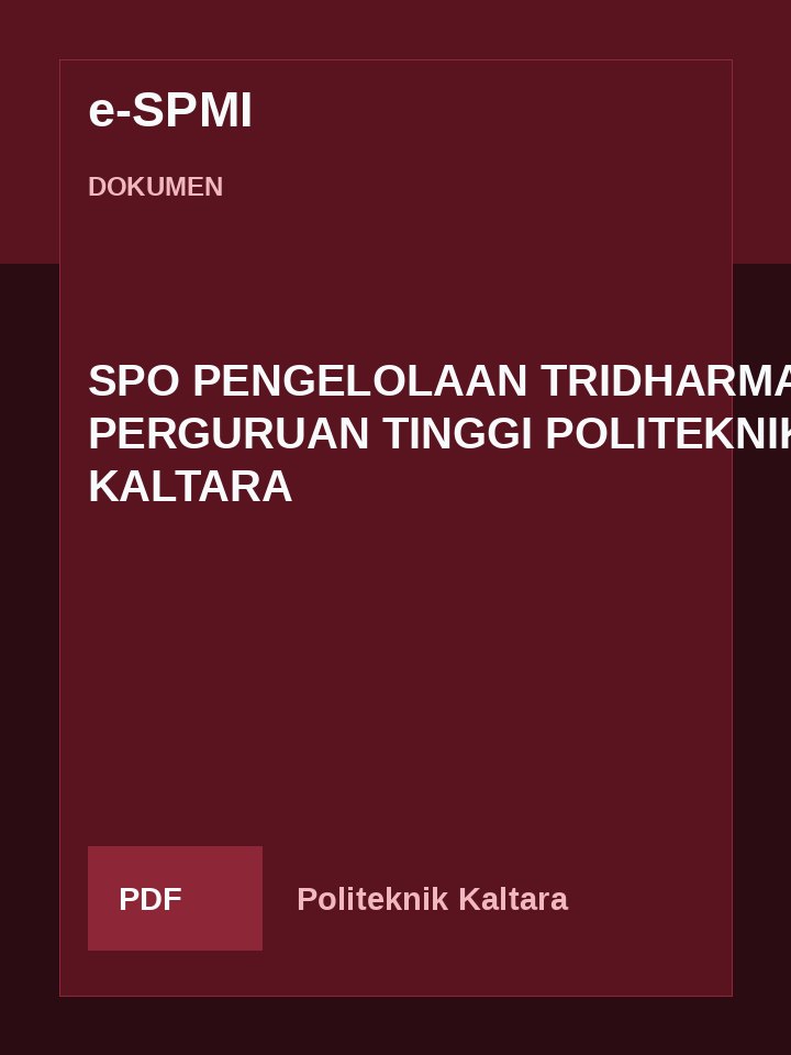 Cover SPO PENGELOLAAN TRIDHARMA PERGURUAN TINGGI POLITEKNIK KALTARA