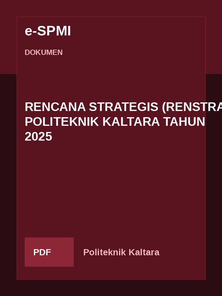 Cover RENCANA STRATEGIS (RENSTRA) POLITEKNIK KALTARA TAHUN 2025