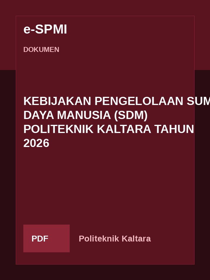 Cover KEBIJAKAN PENGELOLAAN SUMBER DAYA MANUSIA (SDM)   POLITEKNIK KALTARA TAHUN 2026