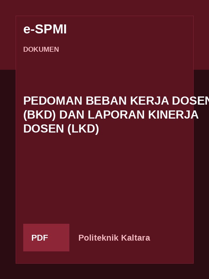 Cover PEDOMAN BEBAN KERJA DOSEN (BKD) DAN LAPORAN KINERJA DOSEN (LKD)