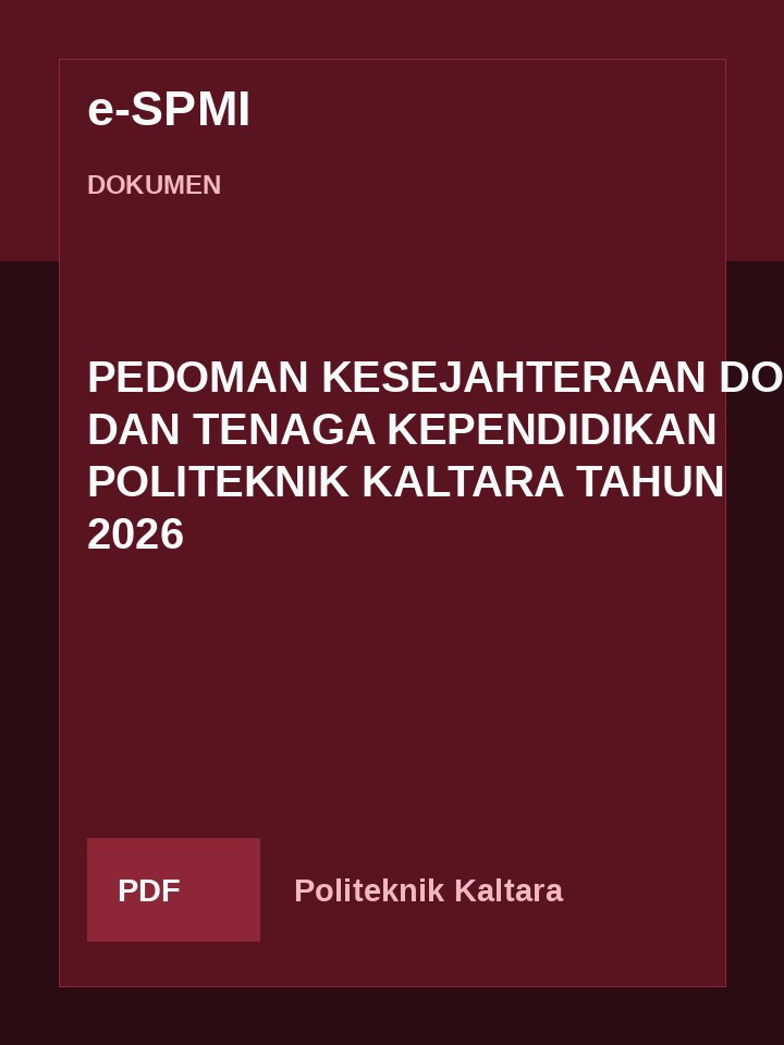 Cover PEDOMAN KESEJAHTERAAN DOSEN DAN TENAGA KEPENDIDIKAN POLITEKNIK KALTARA TAHUN 2026