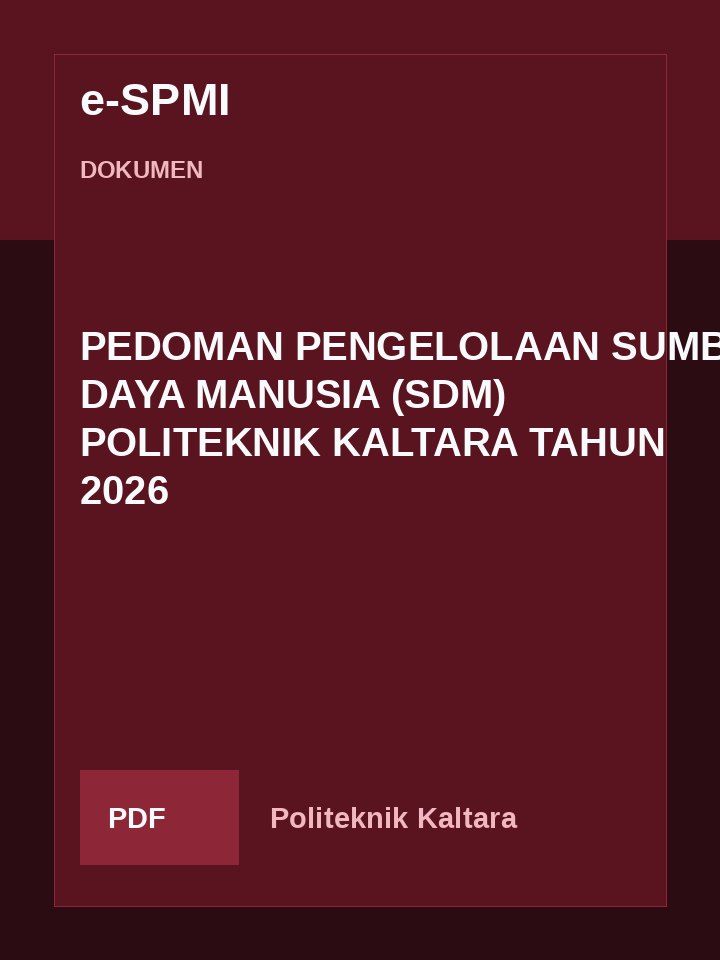 Cover PEDOMAN PENGELOLAAN SUMBER DAYA MANUSIA (SDM)  POLITEKNIK KALTARA  TAHUN 2026