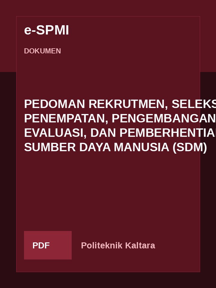 Cover PEDOMAN REKRUTMEN, SELEKSI, PENEMPATAN, PENGEMBANGAN, EVALUASI, DAN PEMBERHENTIAN SUMBER DAYA MANUSIA (SDM)